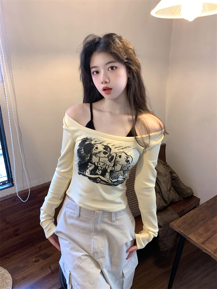 甜酷辣妹純欲修身長袖t恤女內搭打底復古短款顯瘦收腰上衣兩件套