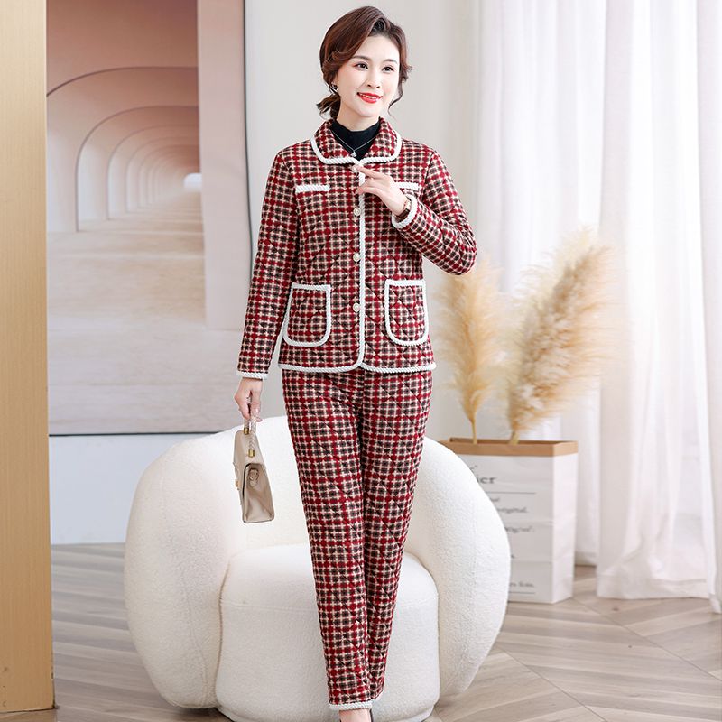 Xiaoxiangfeng cotton jacket set, floral cotton pants, a complete set of cotton clothes, new mother's winter clothes, plus velvet warm cotton clothes, two-piece set