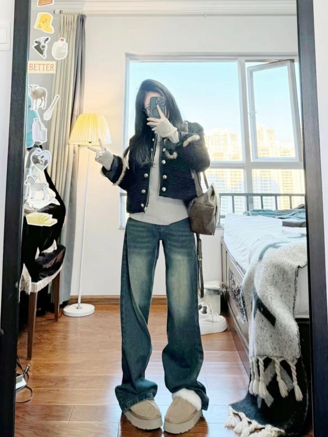 水洗做舊藍色闊腿褲女秋冬新款高腰顯瘦直筒修身百搭拖地長褲子潮