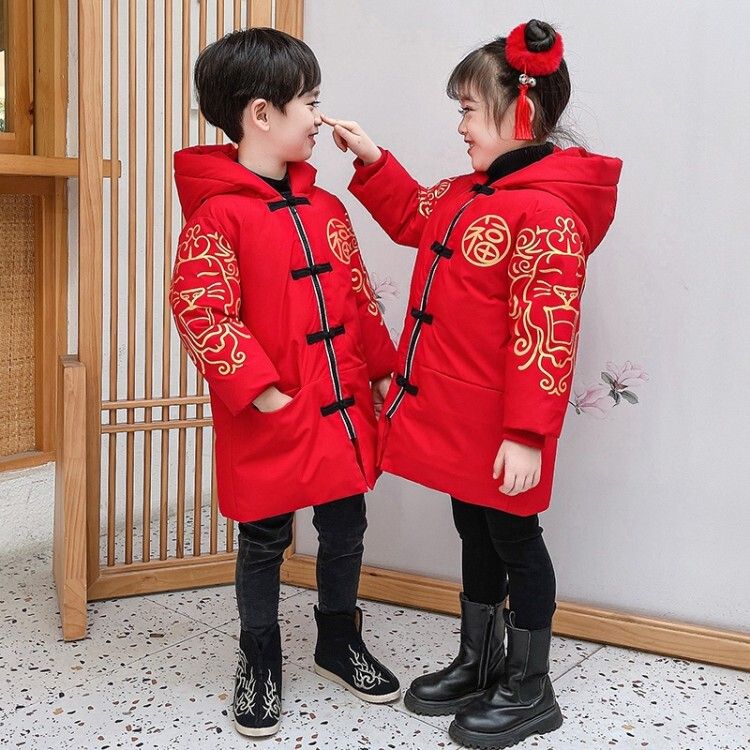 男童中国风唐装加厚棉服儿童汉服女童拜年服中小童龙年过新年喜庆