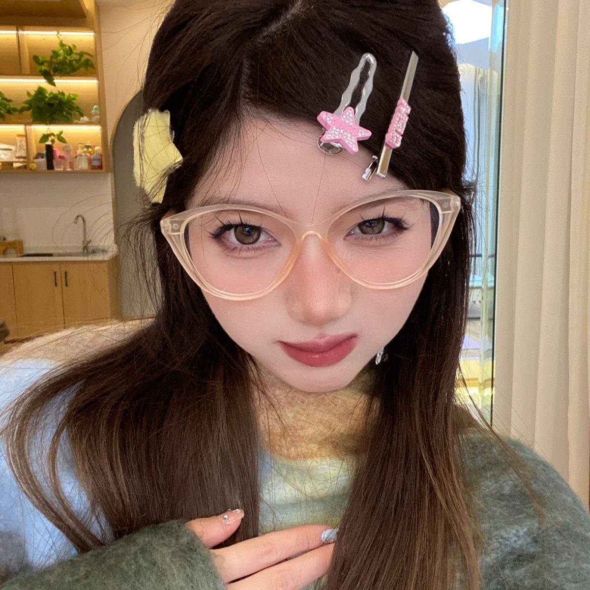 配鏡近視眼鏡女可配有度數鏡框素顏神器透明貓框透粉色眼睛框大框