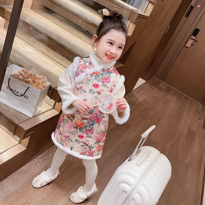 漢服女童拜年服秋冬兒童唐裝新年旗袍女孩古裝寶寶中國風過年衣服