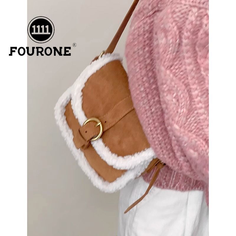 Niche plush bag women's new fashion retro saddle bag high-end versatile plush crossbody bag
