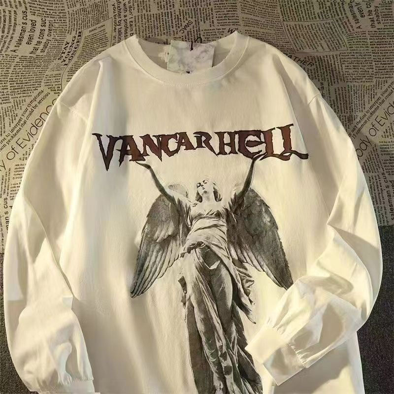 Retro European and American high street round neck sweatshirt plus velvet high-end hiphop trendy printed top for middle-aged and older children for boys and girls