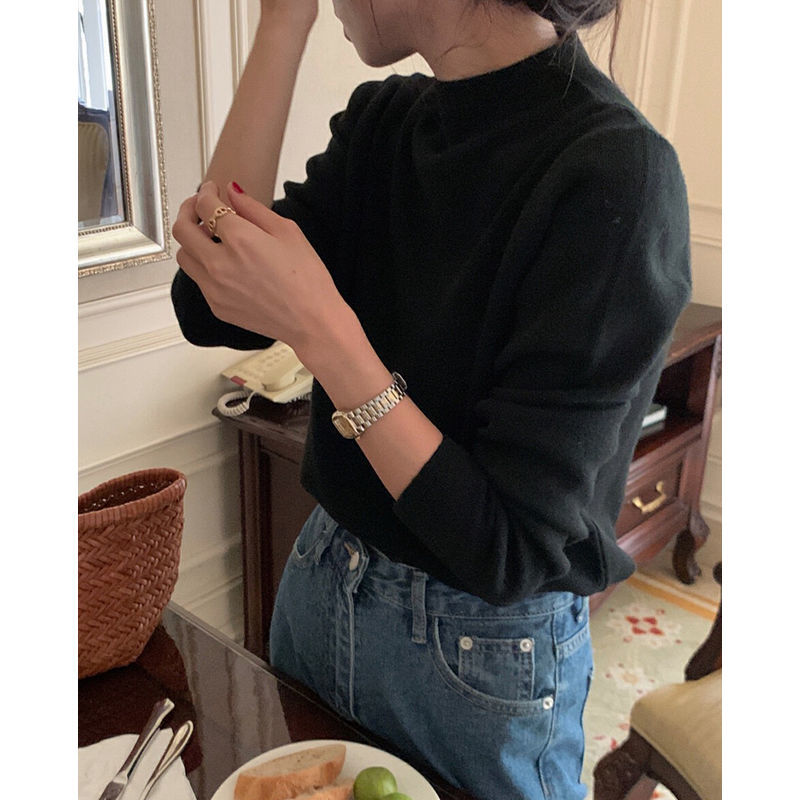 德絨半高領打底衫女內搭加絨加厚長袖緊身上衣秋冬洋氣百搭ins潮