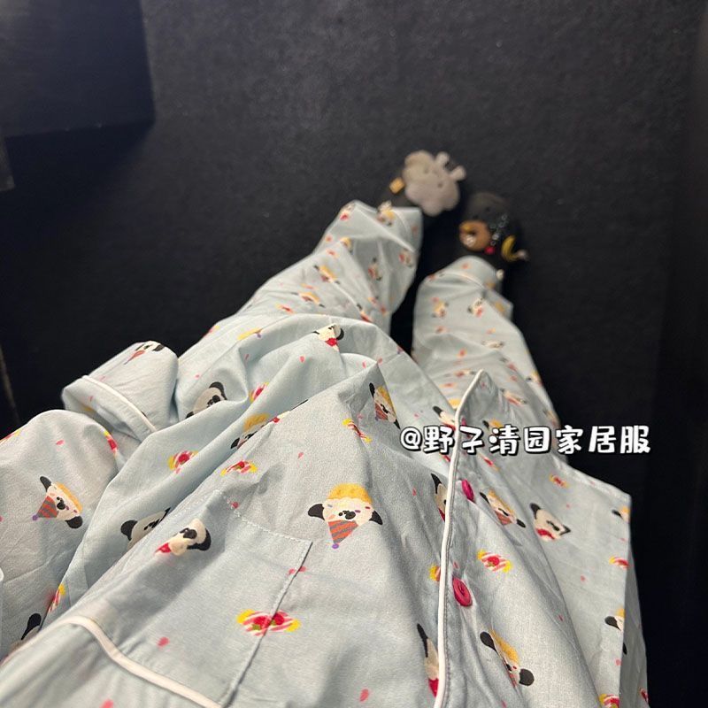 Blue cute cartoon dog pajamas for women spring and autumn long-sleeved trousers new Japanese sweet girl home wear set