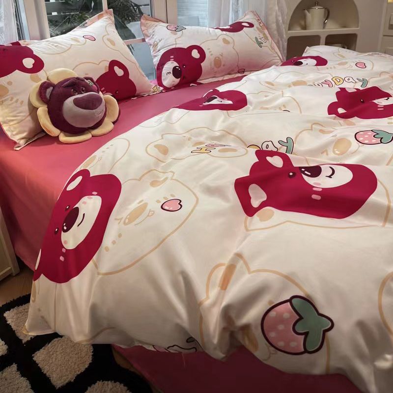 简约卡通可爱熊水洗棉四件套床单被套床上春秋学生宿舍三件套被罩