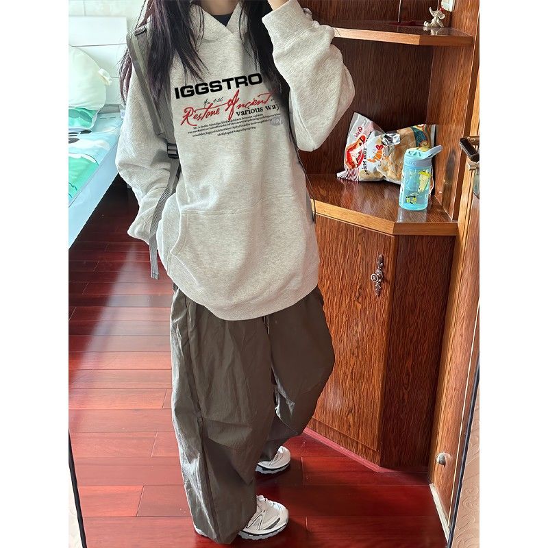 450G heavyweight silver fox velvet hooded sweatshirt for women in autumn and winter for couples American high street fashion brand letter loose jacket trendy