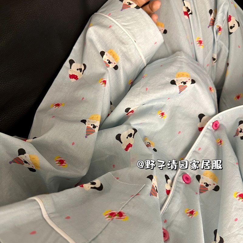 Blue cute cartoon dog pajamas for women spring and autumn long-sleeved trousers new Japanese sweet girl home wear set