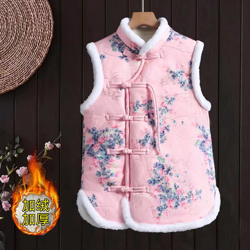 Winter thickened velvet vest, Chinese style New Year's greeting suit, western style age reduction, retro ethnic style cardigan and vest, versatile for women