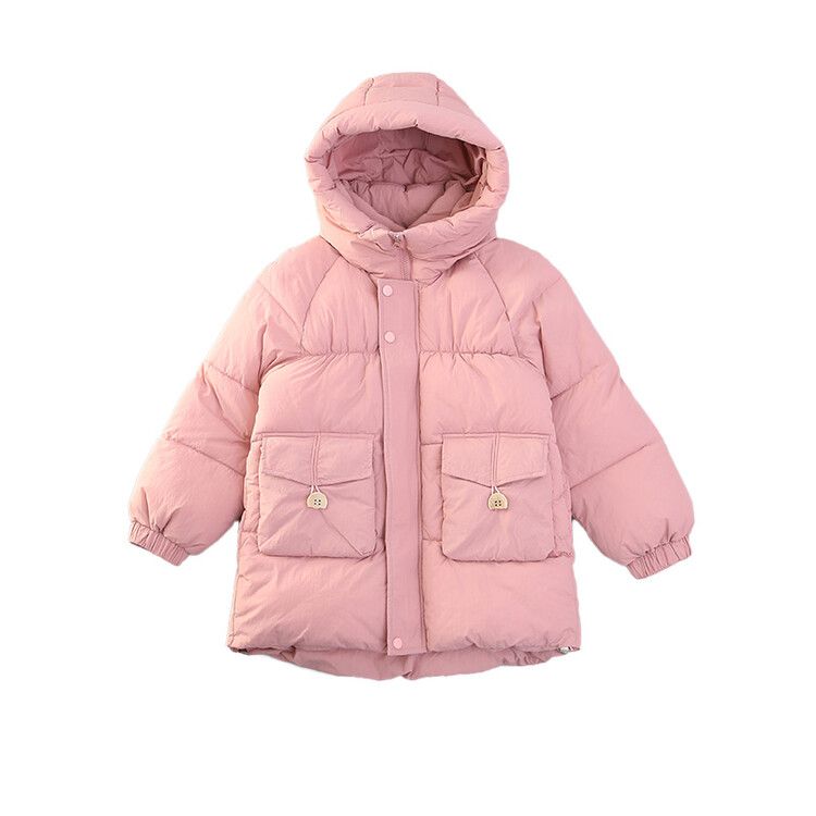 Girls' down jacket winter new style  quilted and velvet coat girls pink hooded new thickened coat