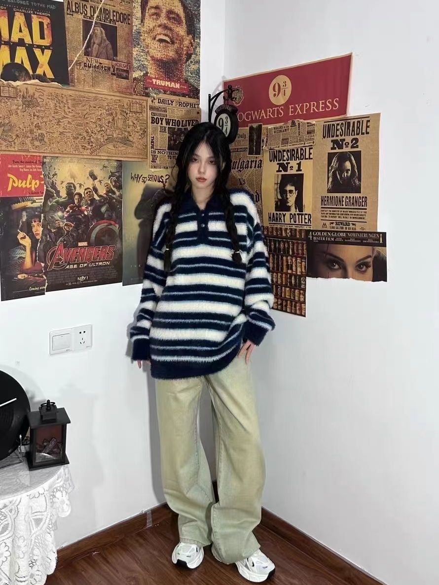 復古黃泥染直筒牛仔褲女秋冬新款高腰寬鬆顯瘦垂感闊腿長褲潮ins