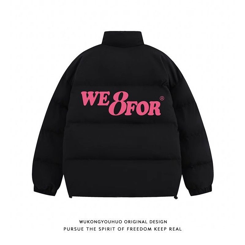 National trend American retro letter printed stand collar cotton coat for men and women winter thickened warm bread coat trendy
