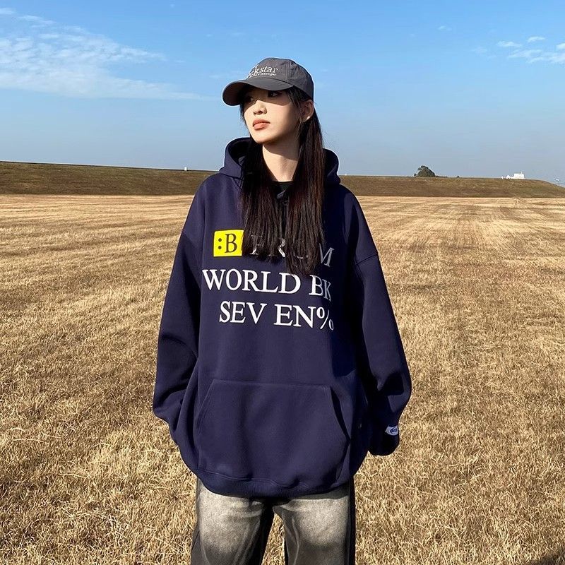 國潮美式復古街頭字母印花連帽衛衣男女秋冬季新款重磅純棉外套潮