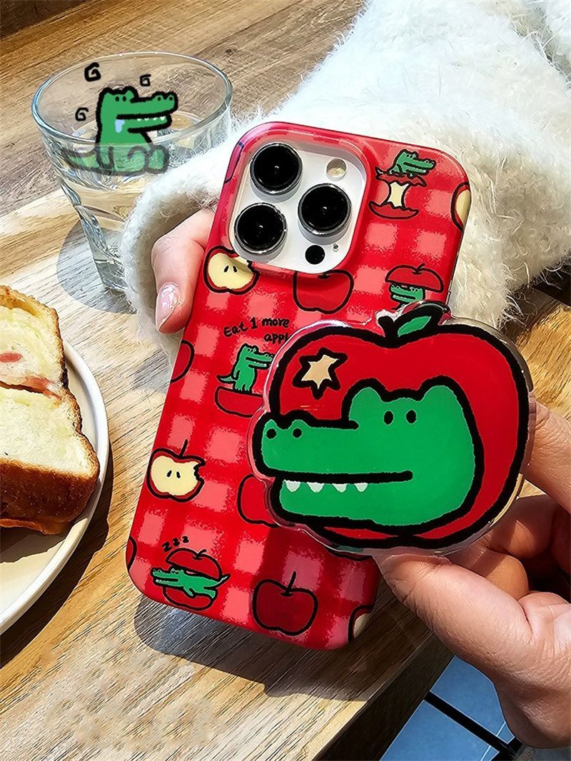 格纹红苹果鳄鱼适用iPhone15PROMAX手机壳苹果15新款14小众13/11