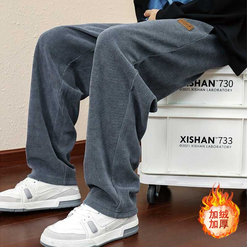 2024 new corduroy pants for men, thick outer wear, personalized warm trousers for men, solid color straight pants for men