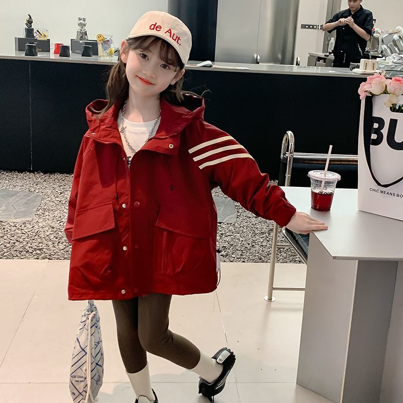中大童裝洋氣衝鋒衣女童外套上衣兒童風衣開衫小女孩2024秋裝新款