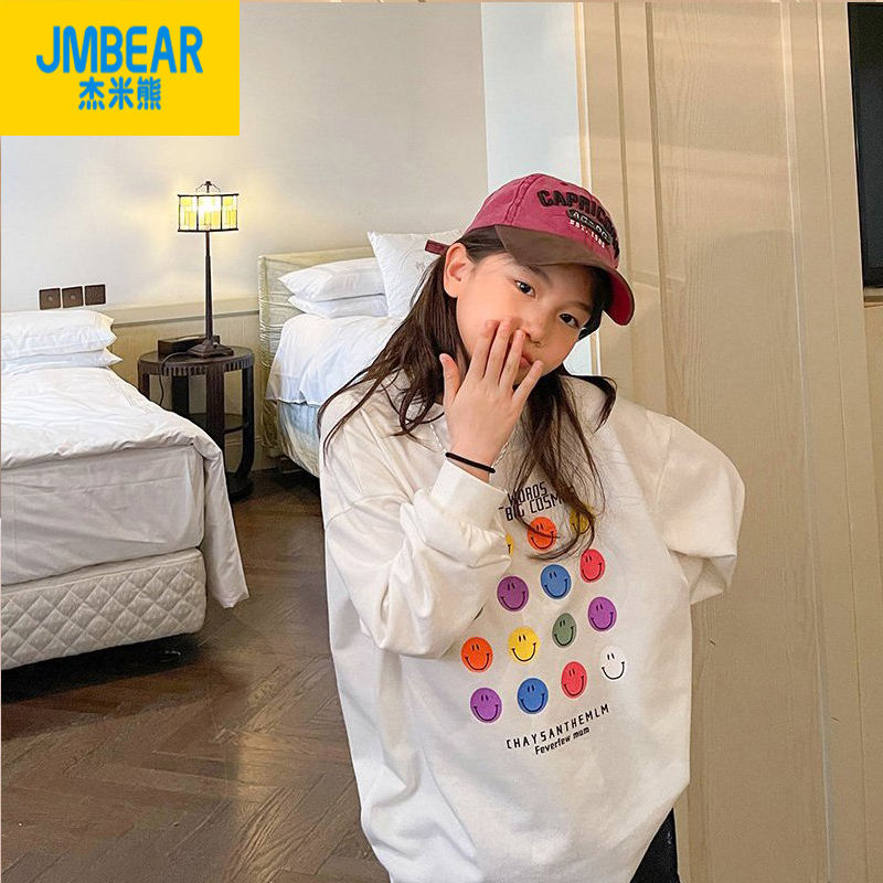 Jamie Bear Girls' Sweaters Autumn Children's Bottoming Shirts Thin Medium and Big Children's Loose Tops Spring and Autumn Style Western Fashion