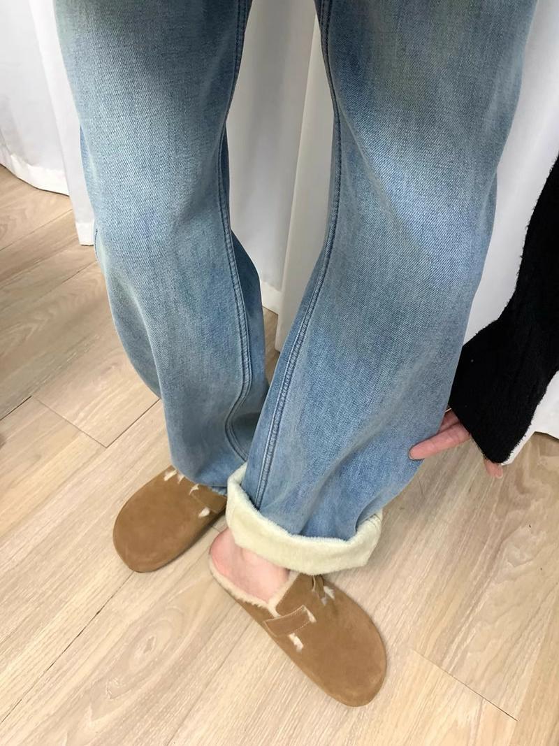 復古加絨牛仔褲女秋冬2023新款高腰顯瘦百搭顯高直筒闊腿褲子加厚