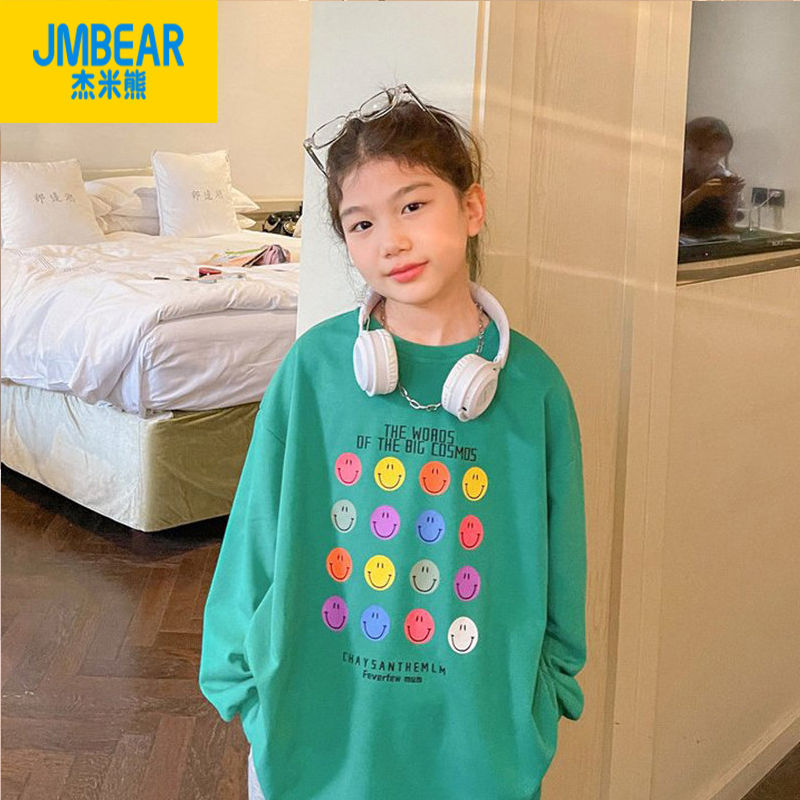 Jamie Bear Girls' Sweaters Autumn Children's Bottoming Shirts Thin Medium and Big Children's Loose Tops Spring and Autumn Style Western Fashion