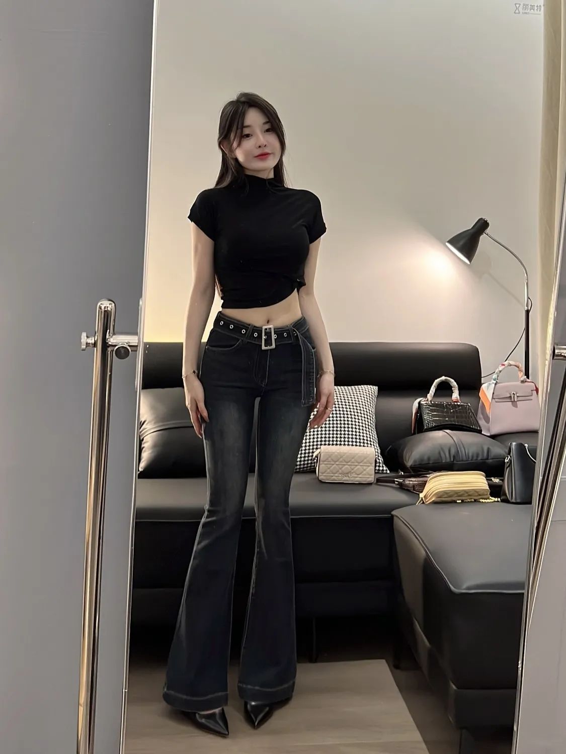 小個子美式復古高腰牛仔褲女辣妹修身顯瘦喇叭褲春秋拖地馬蹄長褲
