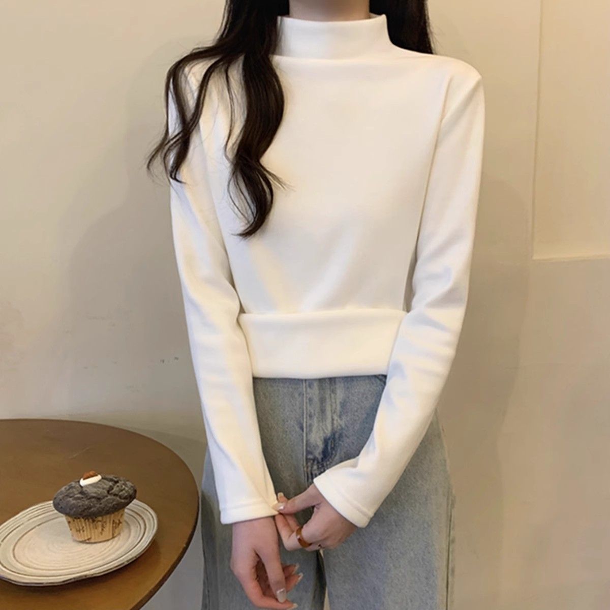 半高領保暖打底衫女內搭秋冬季新款洋氣純色加絨加厚長袖T恤上衣