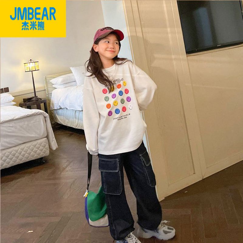 Jamie Bear Girls' Sweaters Autumn Children's Bottoming Shirts Thin Medium and Big Children's Loose Tops Spring and Autumn Style Western Fashion