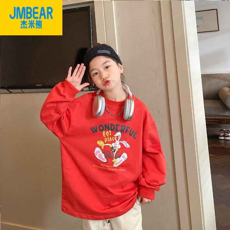 Jamie Bear Girls' Sweaters Children's Tops Thin Bottoming Shirts for Girls, Medium and Large Children's Clothes Spring and Autumn Style Long Sleeves Fashionable and Trendy