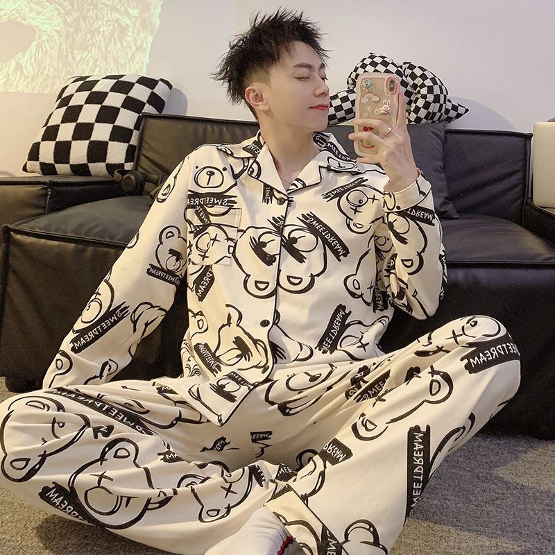 睡衣男士春秋季純棉長袖長褲四季款青少年加大碼可外穿家居服套裝