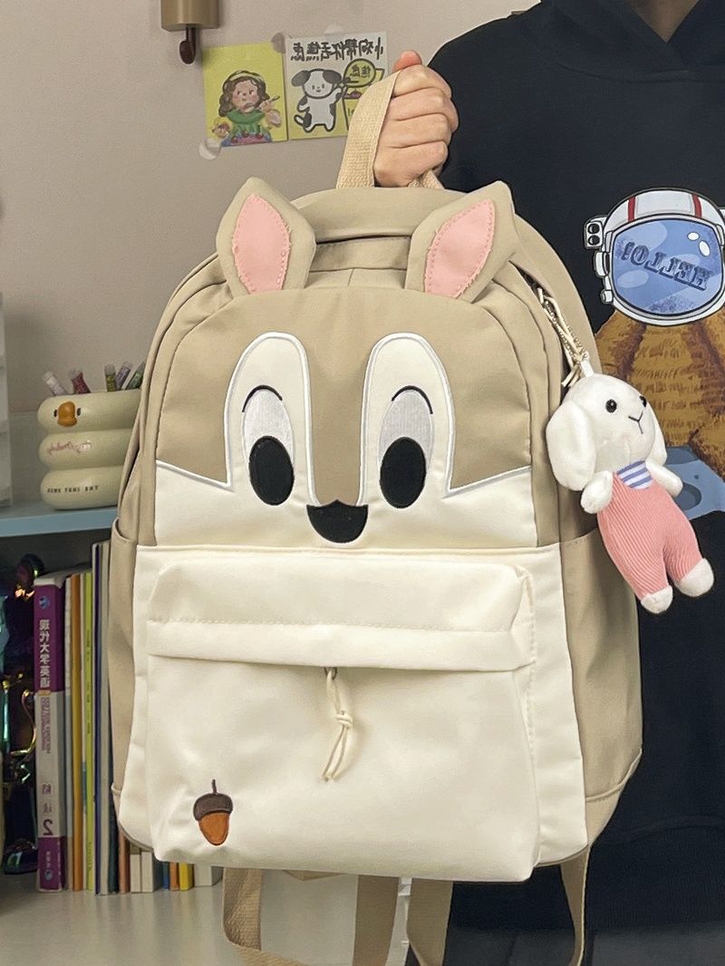 韓國ins可愛軟萌童趣少女心卡通書包女 學院風學生帆布雙肩包背包