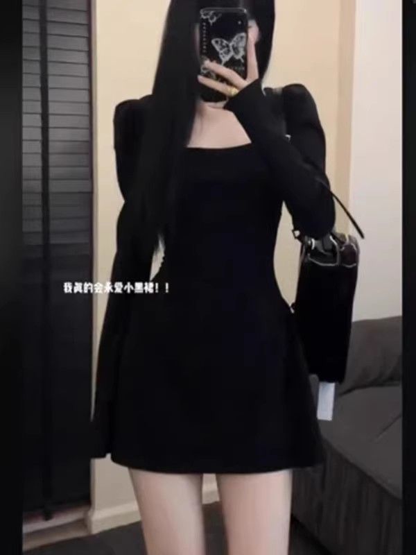 Hepburn style French black dress for women 2023 new autumn and winter small coat with slim skirt