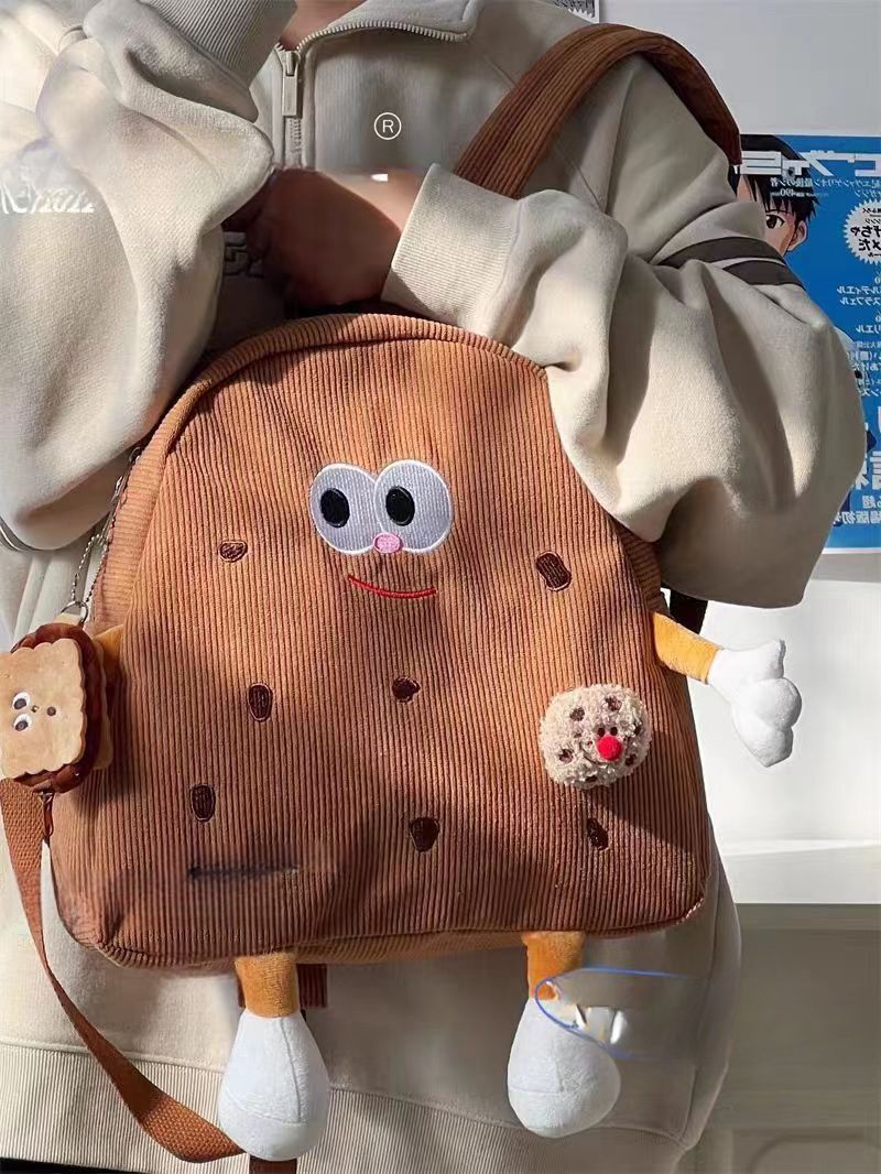 小紅書ins可愛餅乾帆布背包女 日系軟妹雙肩包休閒百搭學生背包萌