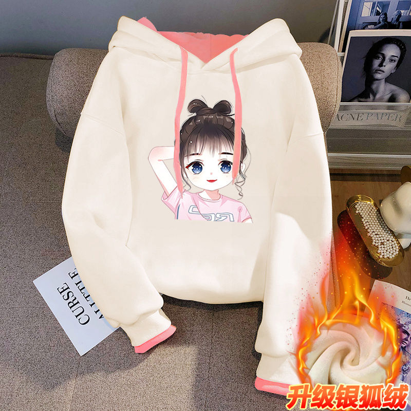 Children's hooded winter new style velvet warm casual Korean style ins style fashionable girl loose trendy long sleeves