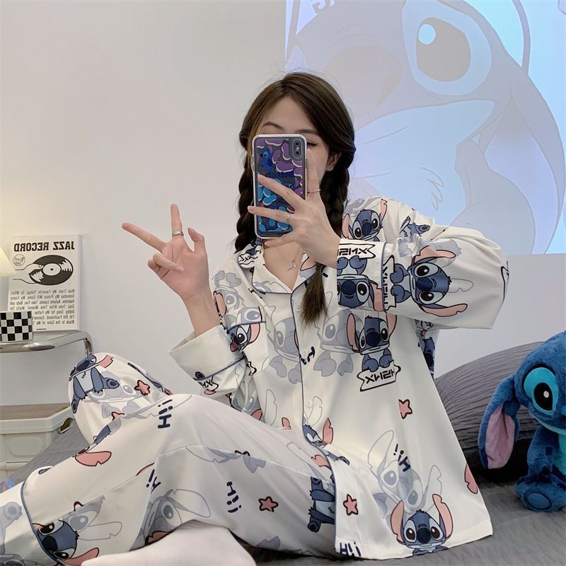 Pajamas for women spring and autumn pure cotton long-sleeved students cute plus size home clothes winter 2024 new two-piece suit