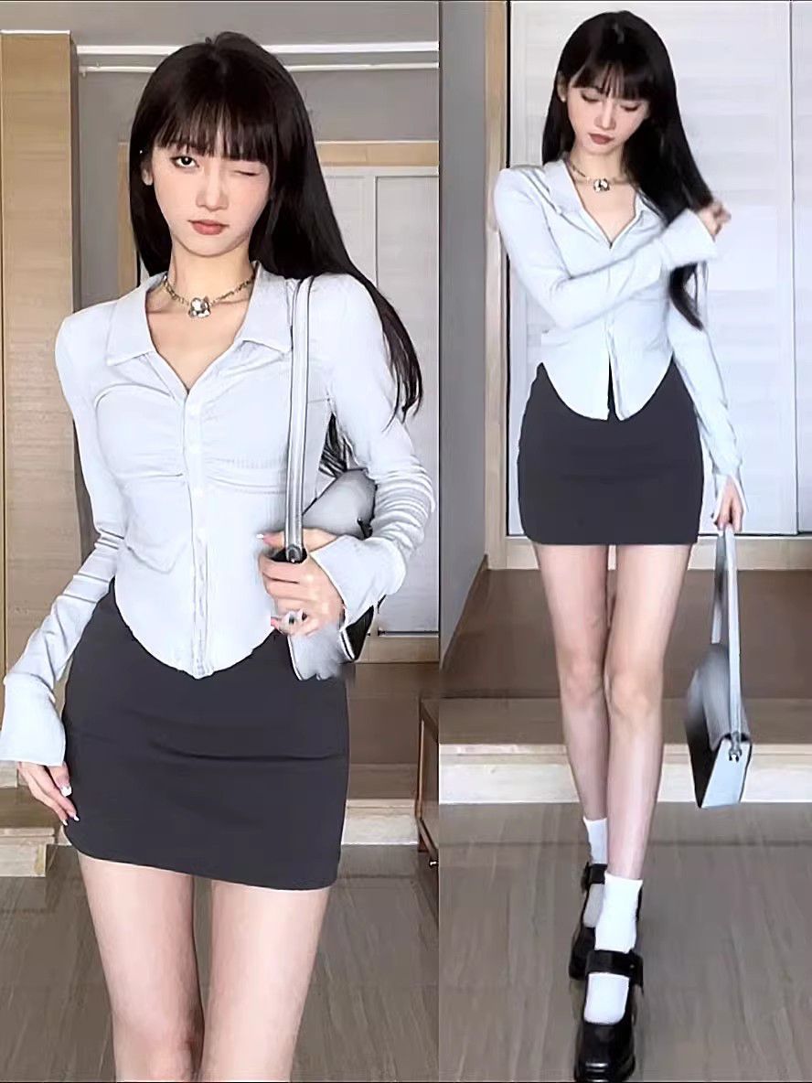 純欲風甜辣上衣半身裙兩件套裝春秋季俏皮活潑甜美奶系穿搭一整套