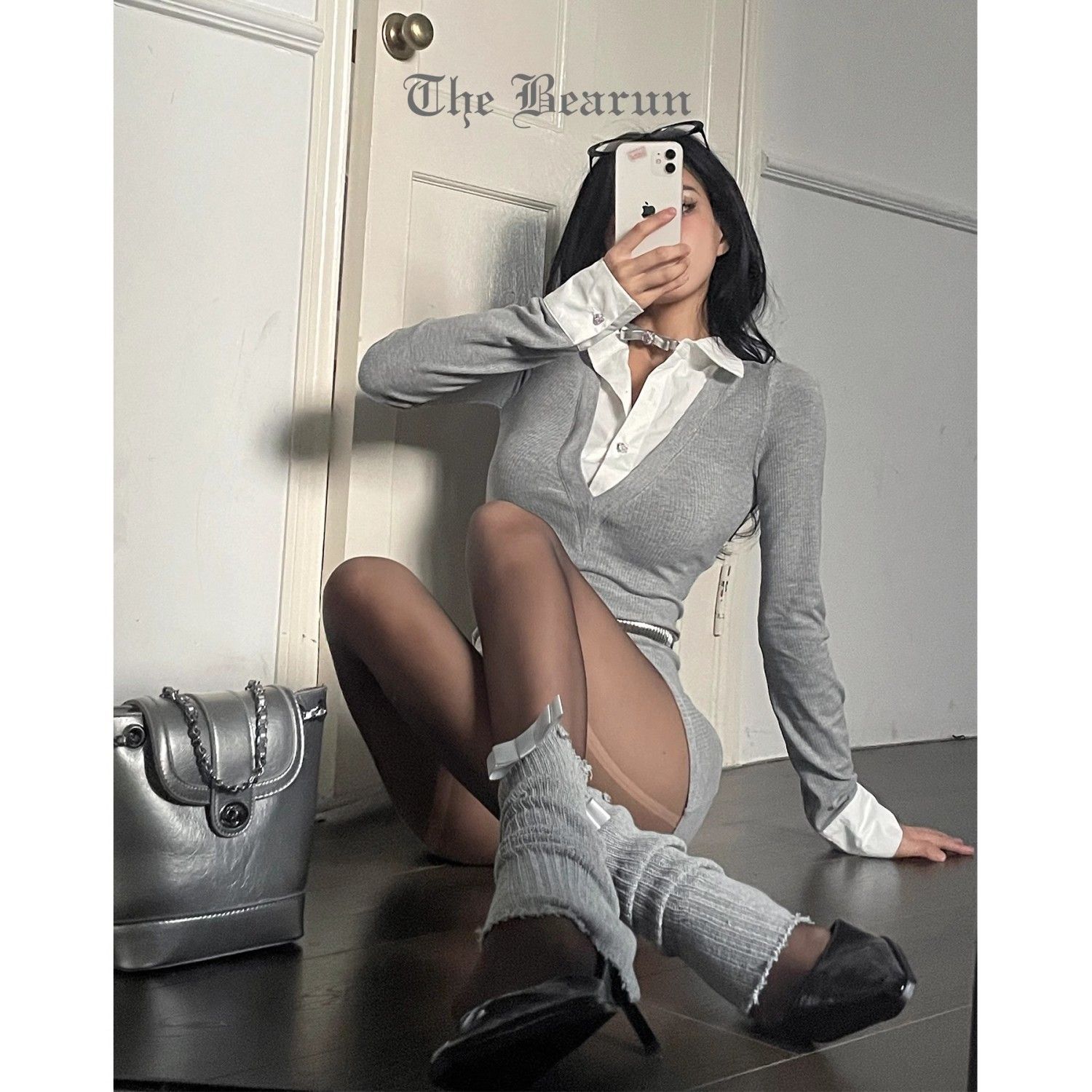 Pure Desire Slim Hot Girl Dress Women 2023 Autumn New Fake Two-piece Spliced ​​Long Sleeve Button Shirt Skirt