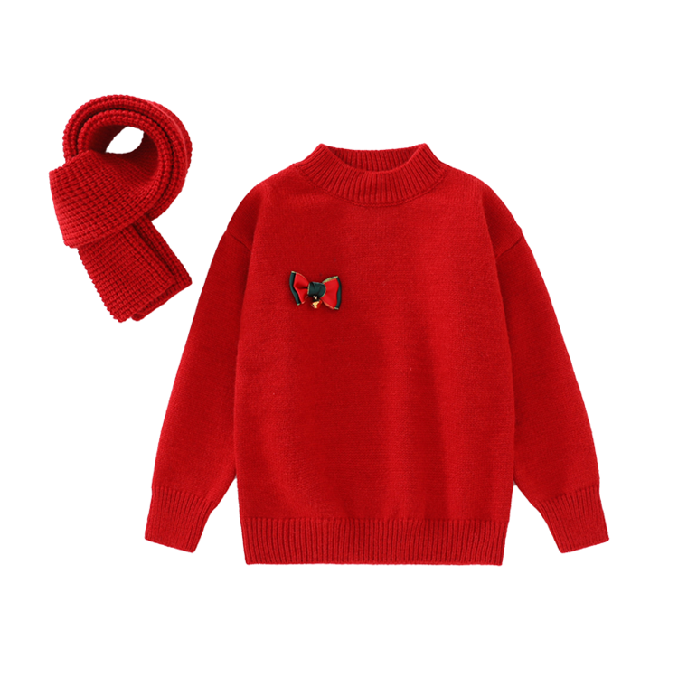 儿童红色毛衣冬季2024新款女童加绒本命拜年服秋冬女孩针织衫上衣