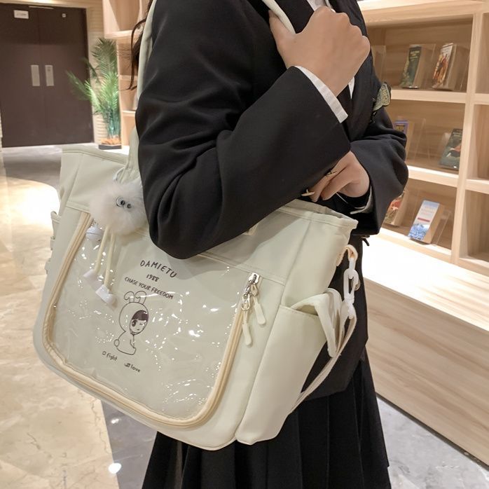 簡約百搭大容量手提單肩包軟妹少女學生補習上課通勤托特斜挎包