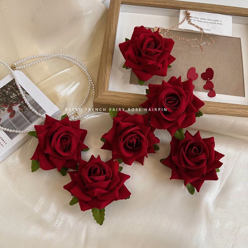 Non-colliding red rose hairpin spring and summer Hong Kong style elegant broken hair palace hair clip large super fairy simulation three-dimensional