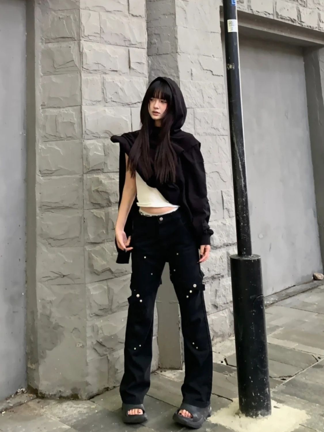 高街vibe風微喇牛仔褲女秋冬新款復古高腰顯瘦黑色直筒長褲潮ins