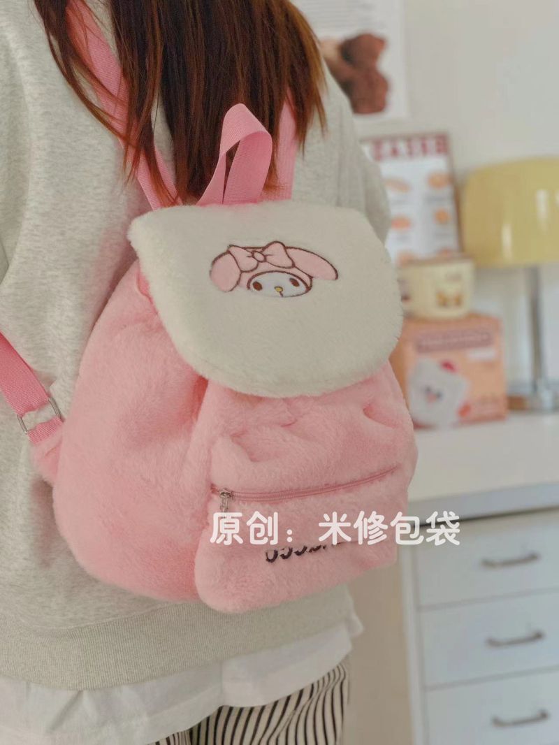 三麗鷗秋冬毛絨雙肩新款大容量可愛書包美樂蒂玉桂狗背包ins日系