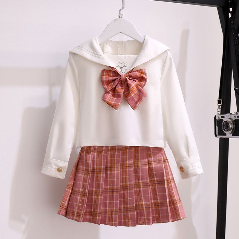 Girls JK uniform suit 2024 spring new children's college style fashionable long-sleeved pleated skirt two-piece set