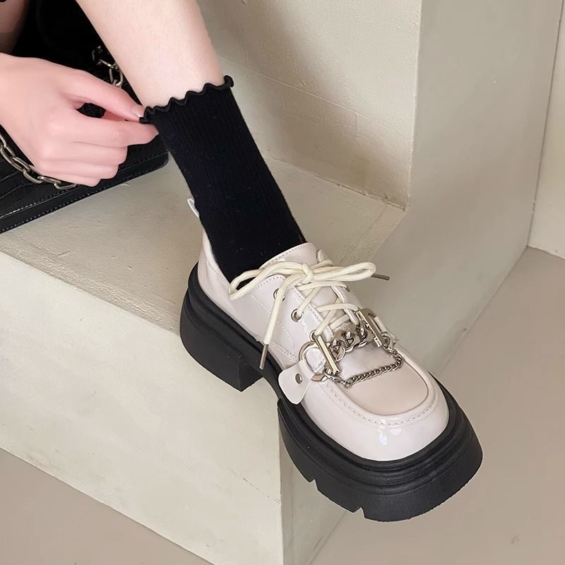 Thick-soled small leather shoes for women 2024 spring new Internet celebrity Japanese retro jk increased thick heel French Mary Jane shoes