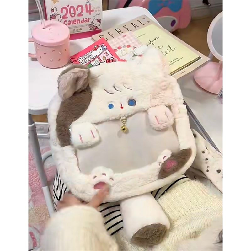 秋冬毛絨新款可愛貓咪痛包高顏值花貓貓咪毛毛雙肩包小眾通勤背包