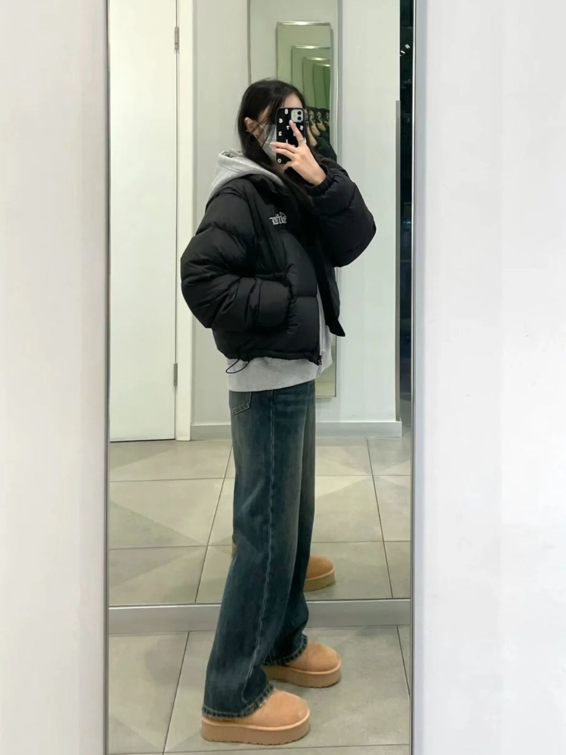 高腰做舊藍色直筒褲女秋冬新款寬鬆顯瘦闊腿修身百搭拖地長褲子潮