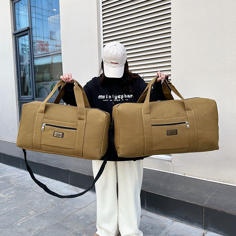 Large capacity canvas travel bag large portable luggage bag men's business trip travel bag outdoor shoulder luggage bag fitness