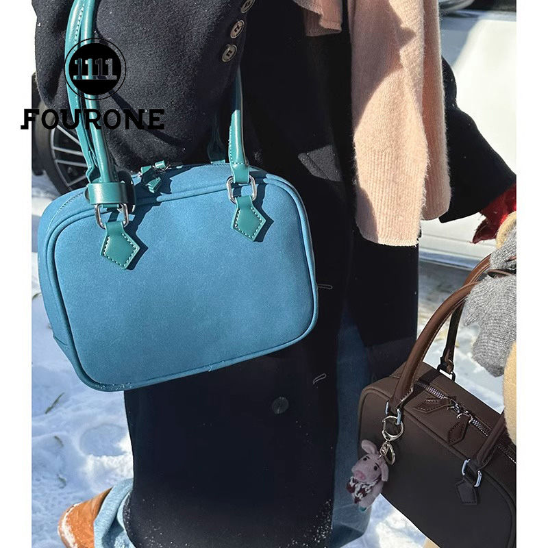 韩系小众手提包包女新款时尚蓝色保龄球包高级感斜挎包