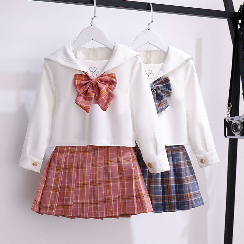 Girls JK uniform suit 2024 spring new children's college style fashionable long-sleeved pleated skirt two-piece set