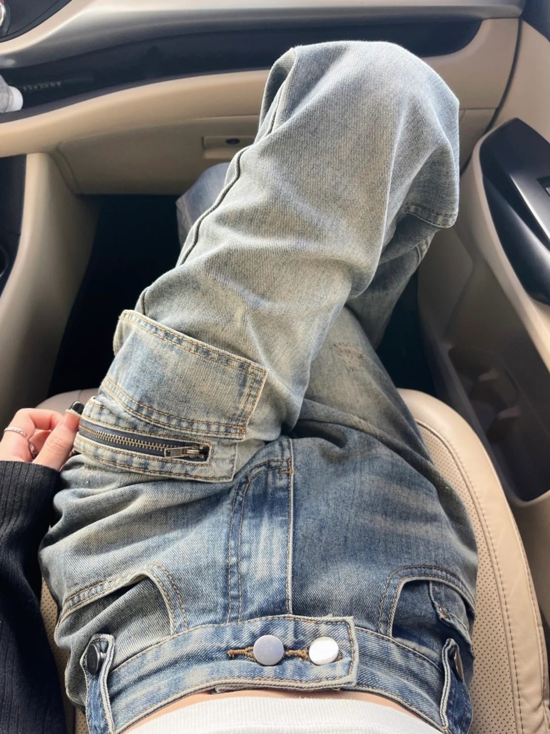 做舊毛邊直筒牛仔褲女秋冬新款高腰寬鬆顯瘦闊腿拖地垂感百搭長褲