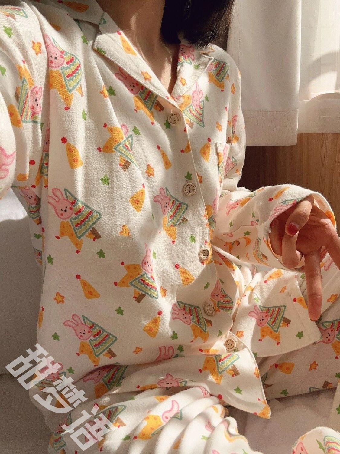 春秋季多巴胺ins滌綸磨毛女生開衫寬鬆睡家時尚外穿家居兩件套裝